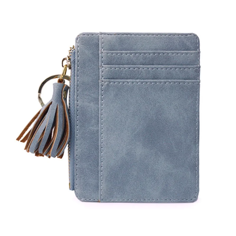 Ultra Slim PU Leather Card Bag Multiple Card Slots Mini Zipper Coin Purse - Blue