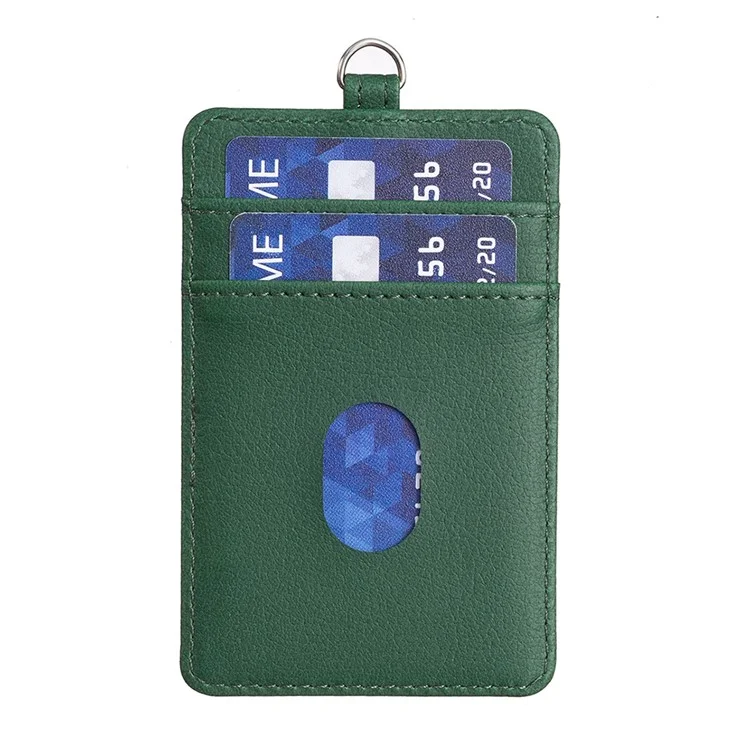 BFK15 Vertical ID Badge Bank Card Protective Sleeve PU Leather Card Storage Bag - Green