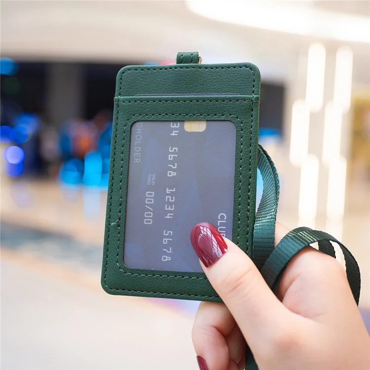 BFK15 Vertical ID Badge Bank Card Protective Sleeve PU Leather Card Storage Bag - Green