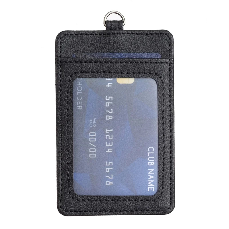 BFK15 Vertikale ID-Badge-Bank-Kartenhülle Schutzhülle aus PU-Leder Kartentasche - Schwarz