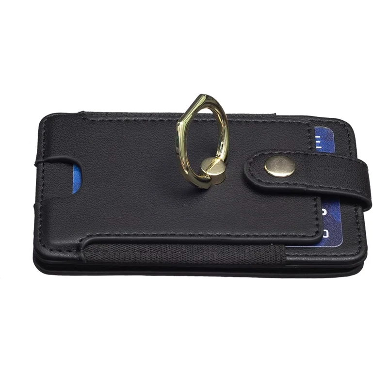 BFK03 Держатель для карт на заднюю панель телефона из самоклеящейся искусственной кожи с держателем для пальца - Черный