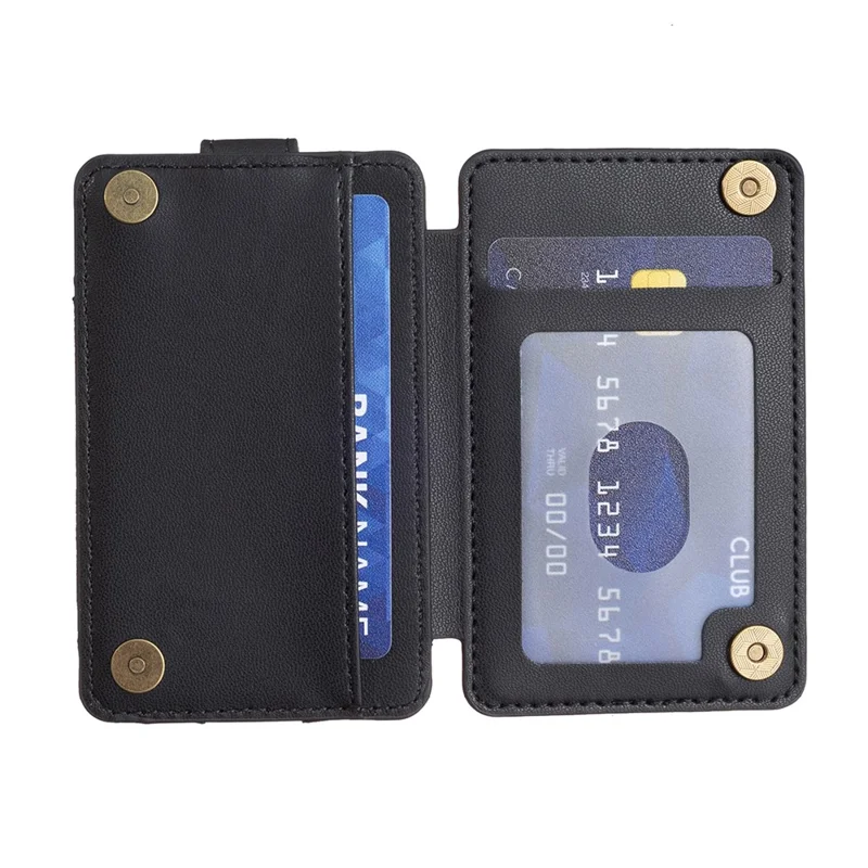 BFK03 Держатель для карт на заднюю панель телефона из самоклеящейся искусственной кожи с держателем для пальца - Черный