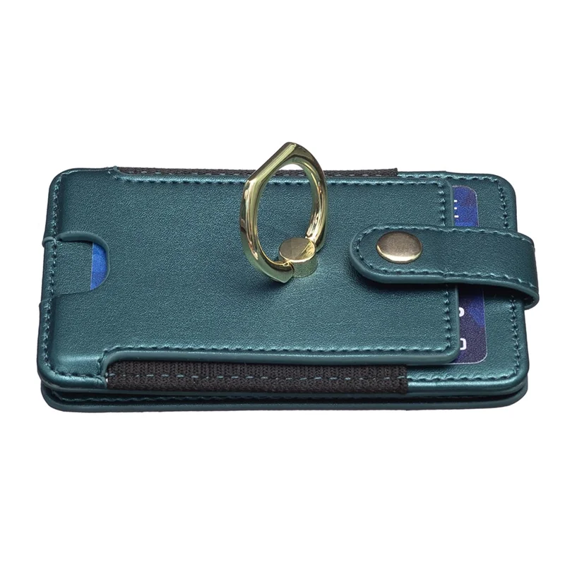 BFK03 Self-adhesive Phone Back Card Holder PU Leather Card Bag with Finger Ring Holder - Green