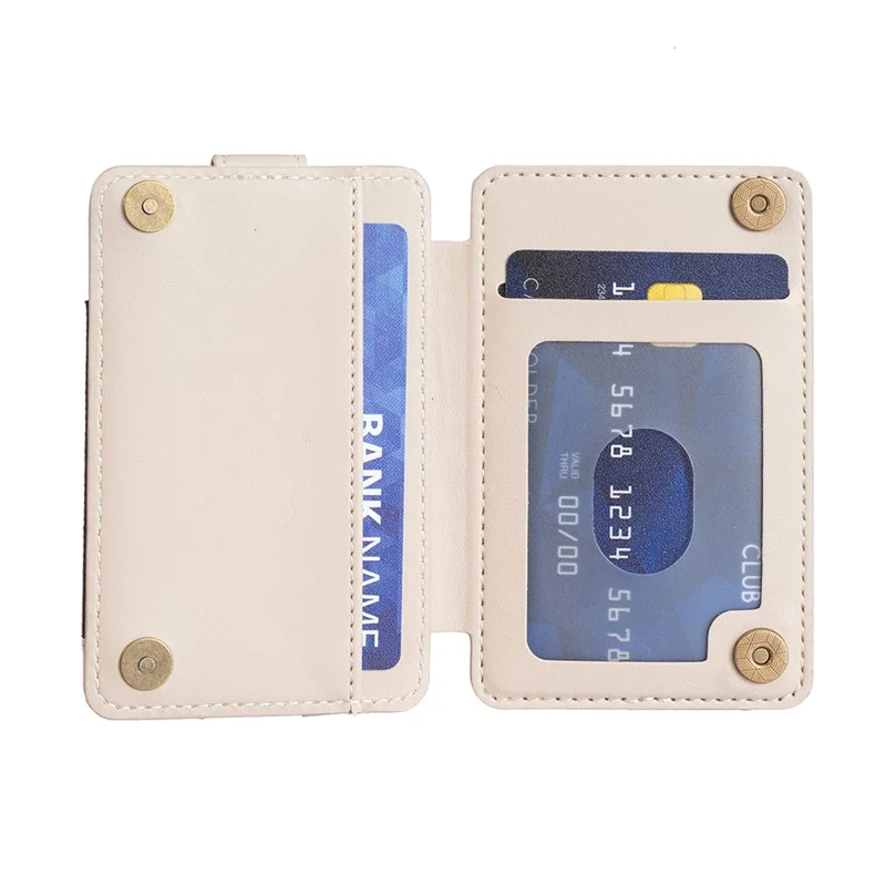 BFK03 Self-adhesive Phone Back Card Holder PU Leather Card Bag with Finger Ring Holder - Beige