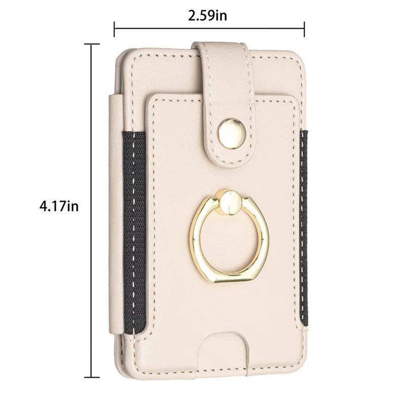 BFK03 Self-adhesive Phone Back Card Holder PU Leather Card Bag with Finger Ring Holder - Beige