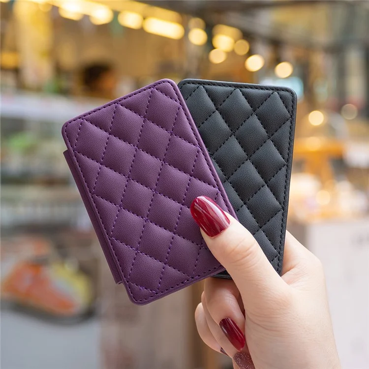 BFK05 3D Rhombus Design Self-adhesive Phone Back Card Holder PU Leather Card Bag - Black