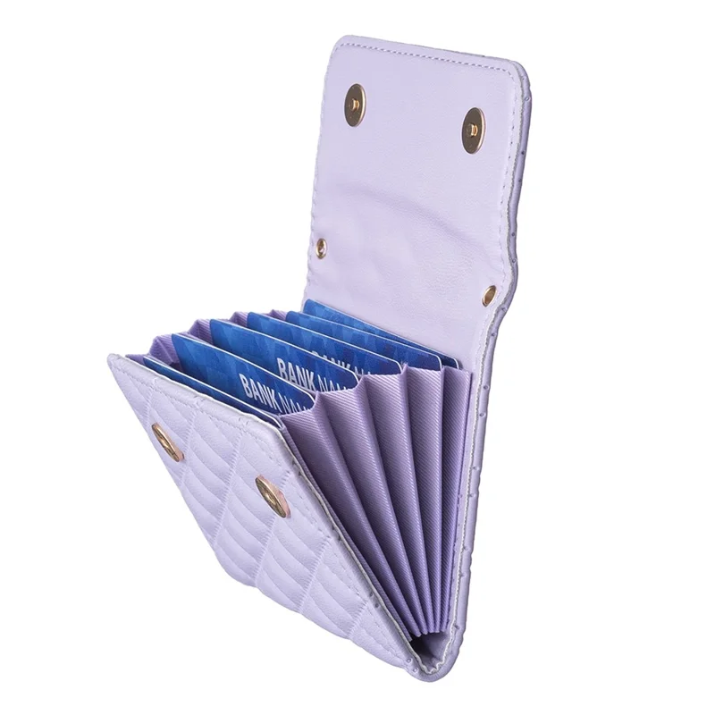 BFK10 Large Capacity Self-adhesive Phone Back Card Holder Horizontal Organ Type PU Leather Card Bag - Purple