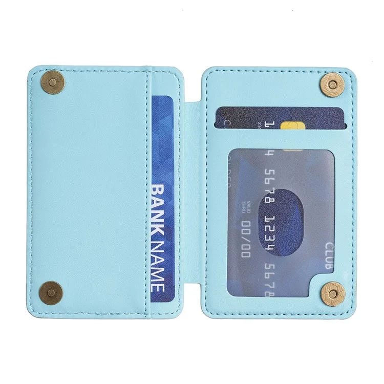 BFK01 3D Grid Design Phone Back Card Holder Self-adhesive PU Leather Card Bag - Azul