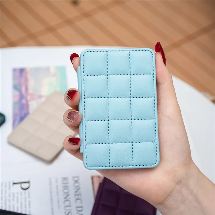 BFK01 3D Grid Design Phone Back Card Holder Self-adhesive PU Leather Card Bag - Azul