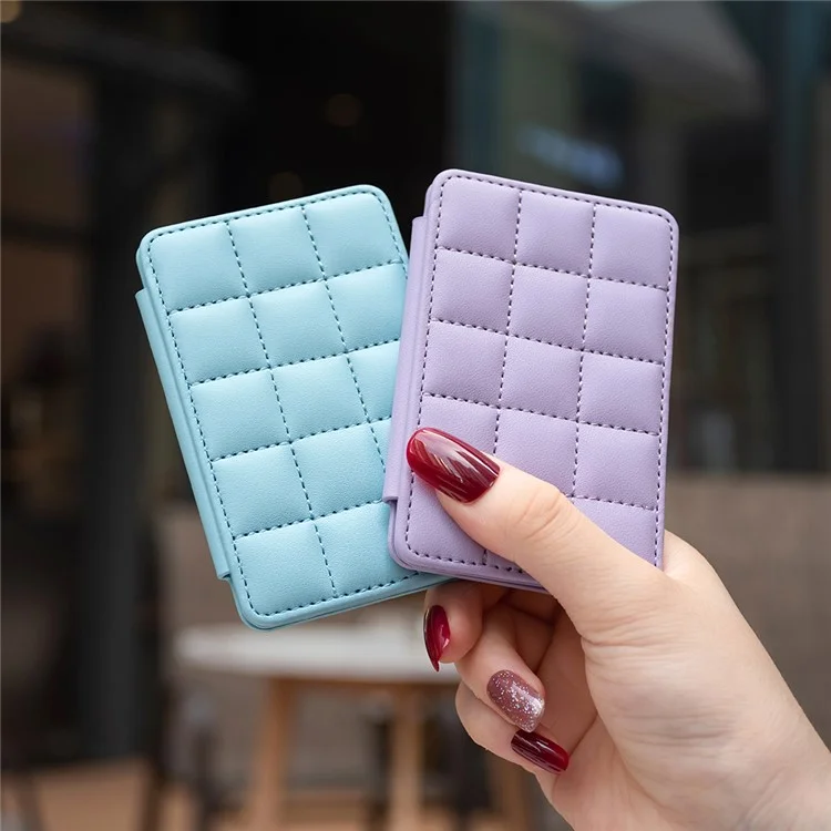 BFK01 3D Grid Design Phone Back Card Holder Self-adhesive PU Leather Card Bag - Azul