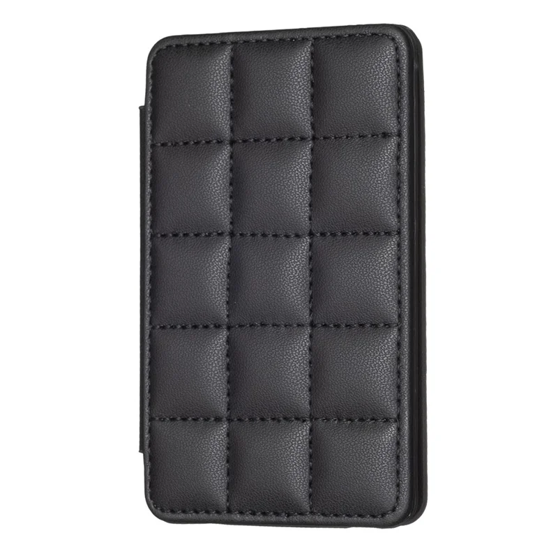 BFK01 3D Grid Design Phone Back Card Holder Self-adhesive PU Leather Card Bag - Black