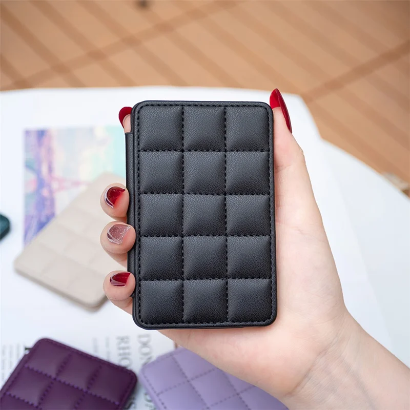 BFK01 3D Grid Design Phone Back Card Holder Self-adhesive PU Leather Card Bag - Black