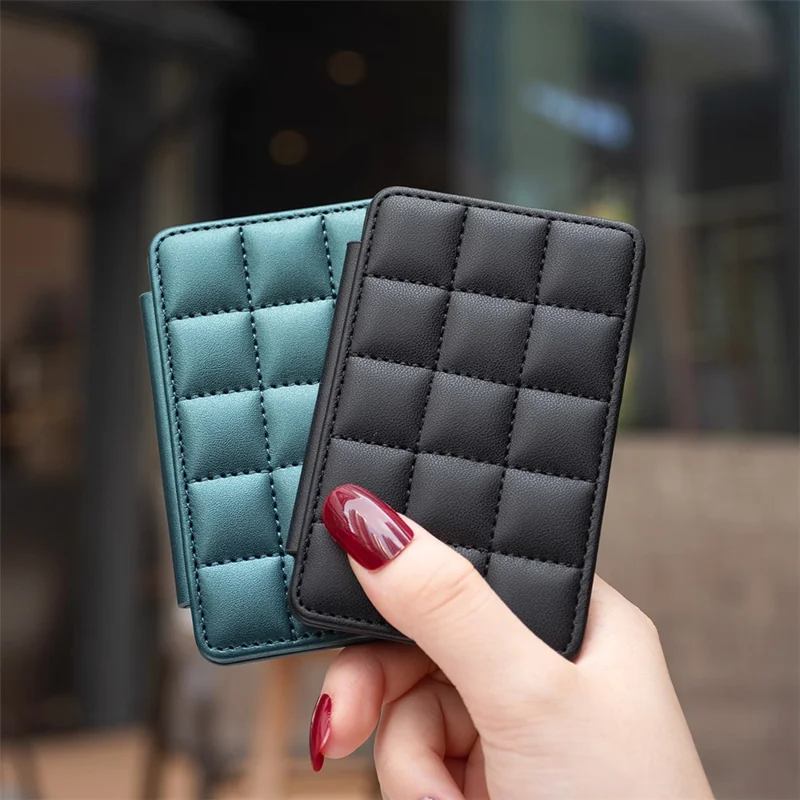 BFK01 3D Grid Design Phone Back Card Holder Self-adhesive PU Leather Card Bag - Black