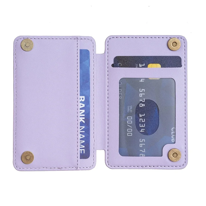 BFK01 3D Grid Design Phone Back Card Holder Self-adhesive PU Leather Card Bag - Purple