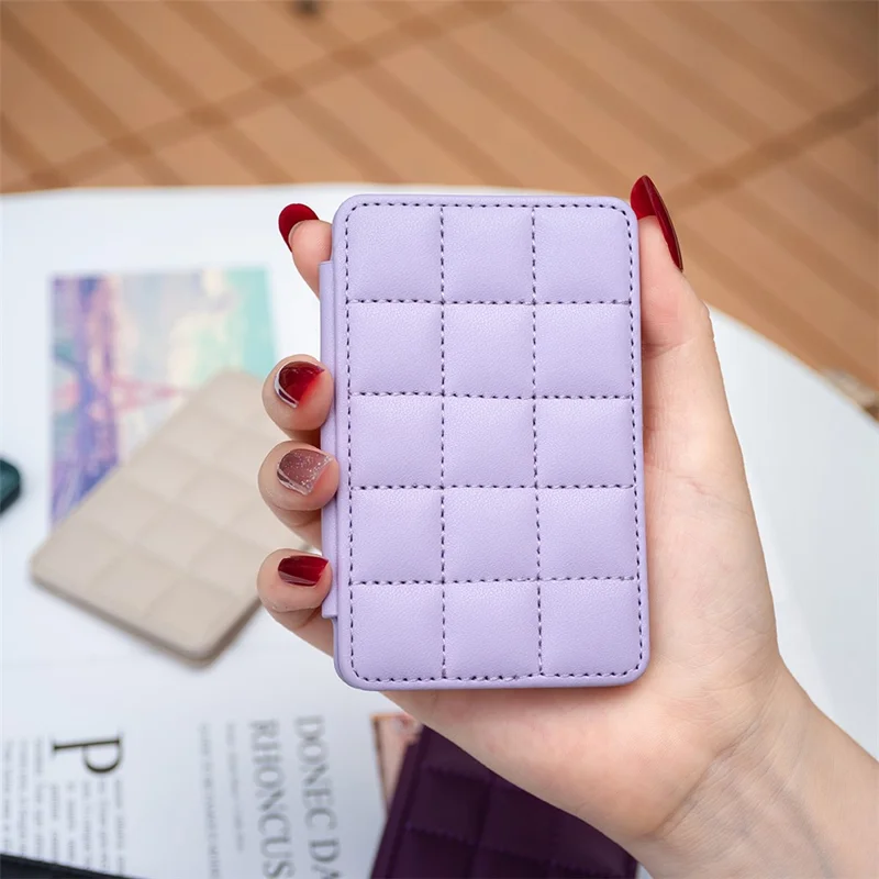 BFK01 3D Grid Design Phone Back Card Holder Self-adhesive PU Leather Card Bag - Purple