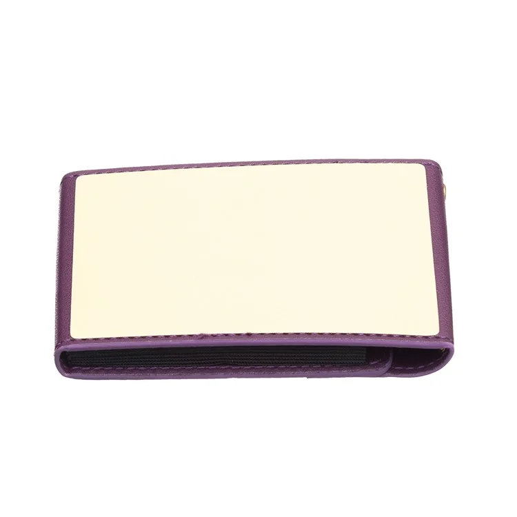 BFK04 Phone Card Holder Stick-On Card Sleeve Pocket Ring Kickstand Leather Pouch for Back Of Phone - Dark Purple