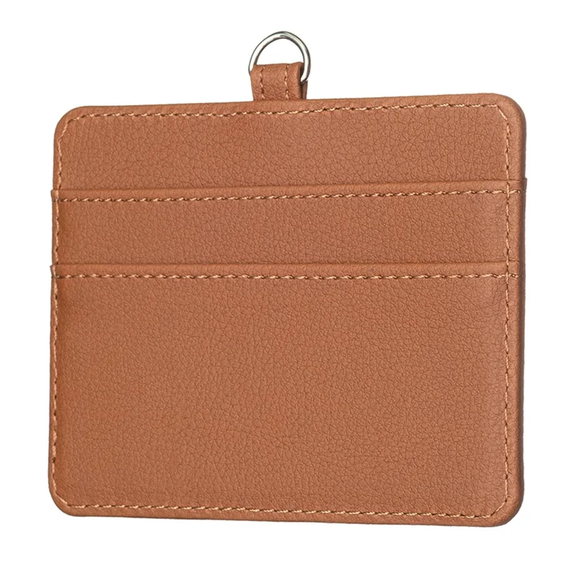 BFK14 Horizontal ID Badge Credit Card Protective Case PU Leather Card Storage Bag with Lanyard - Brown