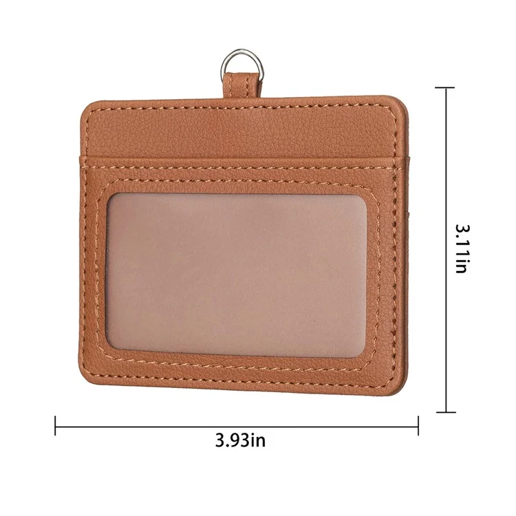 BFK14 Horizontal ID Badge Credit Card Protective Case PU Leather Card Storage Bag with Lanyard - Brown