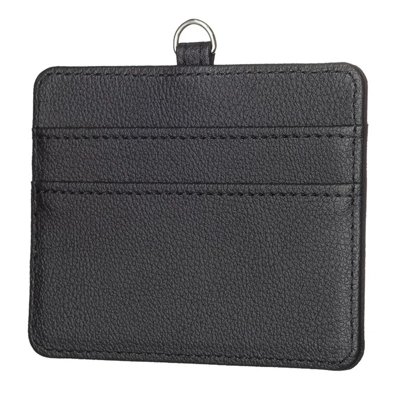 BFK14 Horizontal ID Badge Credit Card Protective Case PU Leather Card Storage Bag with Lanyard - Black