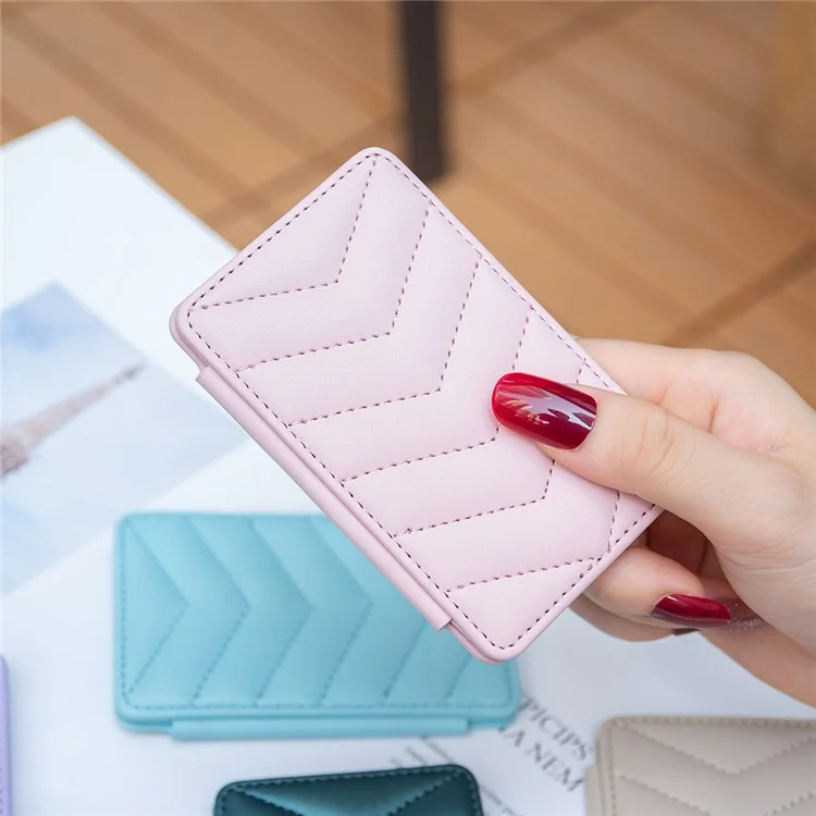 BFK02 Phone Card Holder Leather ID Case Sticker 3D Wave Pattern Pocket Pouch for Phone Case - Pink