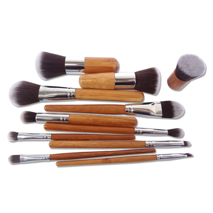 11Pcs Natural Bamboo Handle Makeup Brushes Foundation Blending Cosmetic Tool Set