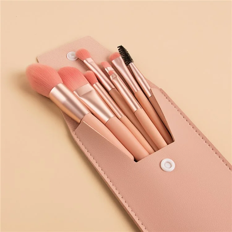 Juego de 8 piezas de brochas de maquillaje, polvos de maquillaje, correctores, sombras de ojos, coloretes y pinceles cosméticos con bolsa de almacenaje - Rosa