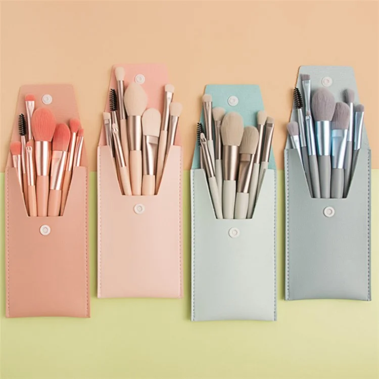 Juego de 8 piezas de brochas de maquillaje, polvos de maquillaje, correctores, sombras de ojos, coloretes y pinceles cosméticos con bolsa de almacenaje - Rosa