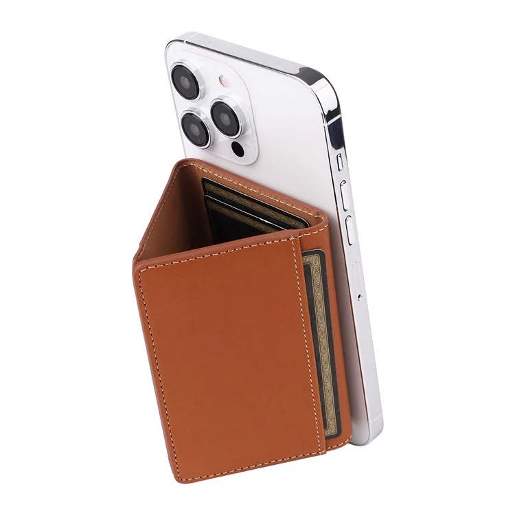 Per iPhone 12 / 13 / 14 / 15 Series Supporto per Carte di Credito Magnetico Compatibile con MagSafe Portafoglio in Pelle PU - Marrone