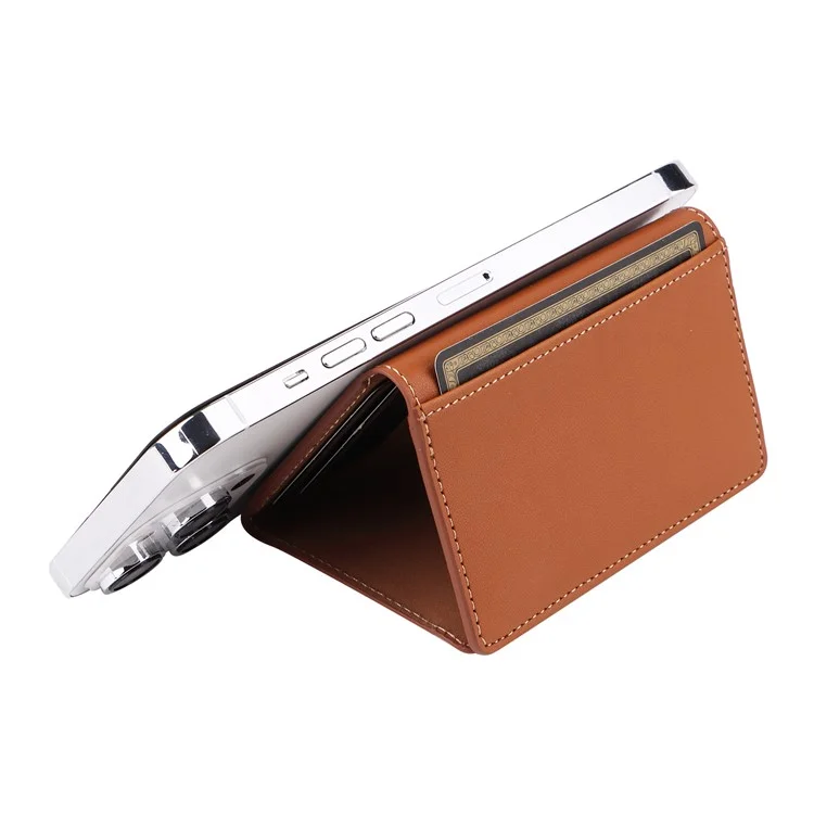 Per iPhone 12 / 13 / 14 / 15 Series Supporto per Carte di Credito Magnetico Compatibile con MagSafe Portafoglio in Pelle PU - Marrone