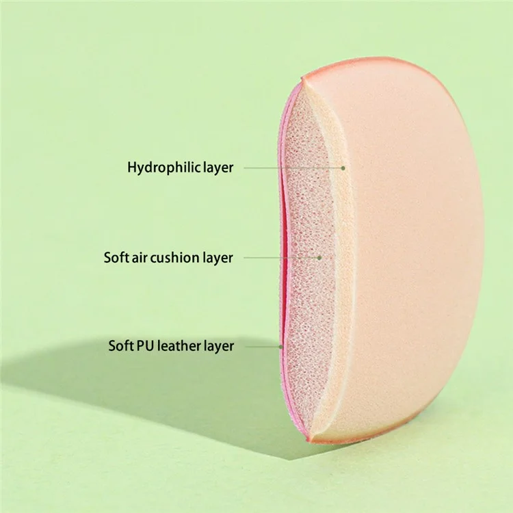 Mini Puff de Maquillage en Cuir PU Souple + Coussin Éponge de Beauté Pied Supporte l'Utilisation à Sec et Humide - Couleur Aléatoire