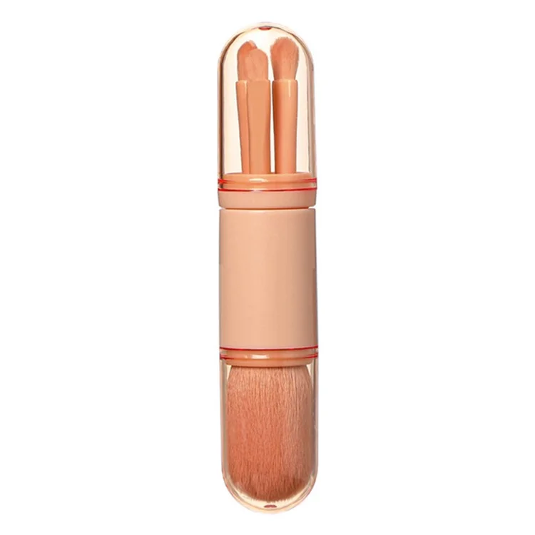 Juego de brochas de maquillaje telescópicas 4 en 1 Portátil Viaje Cosméticos Juego de brochas Sombra de ojos Polvo suelto Herramienta de belleza - Rosa