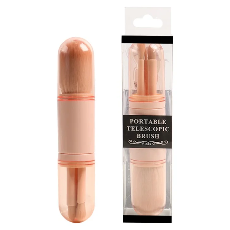 Juego de brochas de maquillaje telescópicas 4 en 1 Portátil Viaje Cosméticos Juego de brochas Sombra de ojos Polvo suelto Herramienta de belleza - Rosa