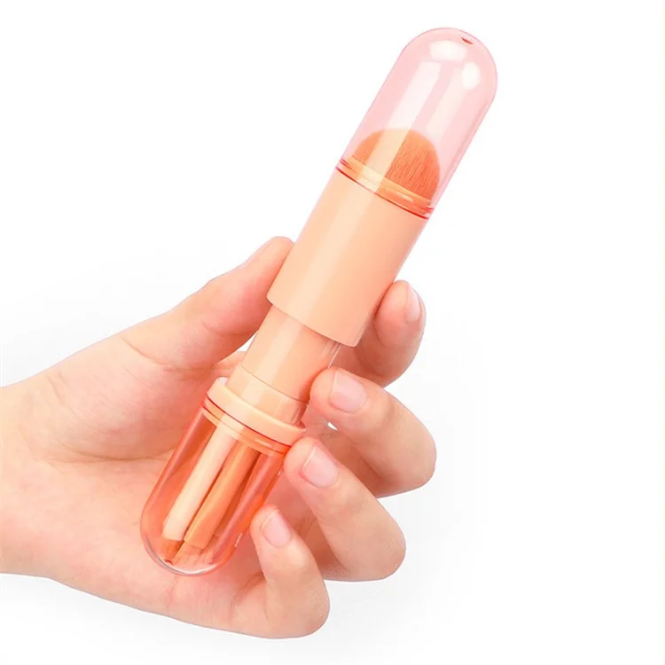 Juego de brochas de maquillaje telescópicas 4 en 1 Portátil Viaje Cosméticos Juego de brochas Sombra de ojos Polvo suelto Herramienta de belleza - Rosa