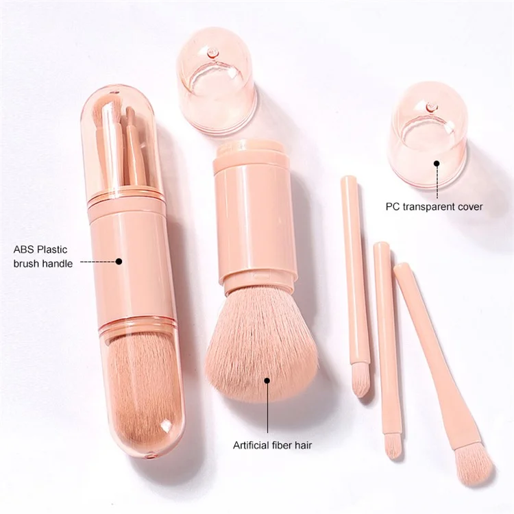 Juego de brochas de maquillaje telescópicas 4 en 1 Portátil Viaje Cosméticos Juego de brochas Sombra de ojos Polvo suelto Herramienta de belleza - Rosa
