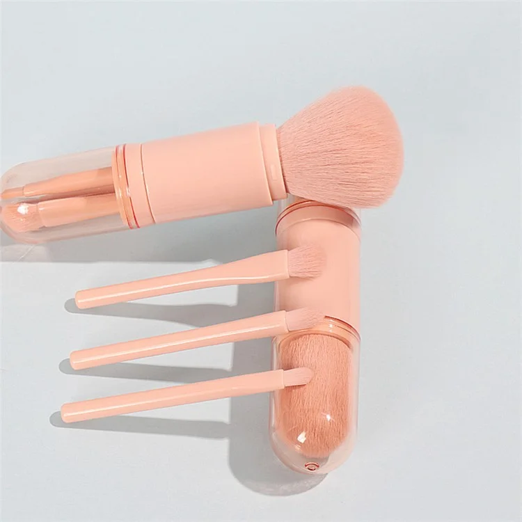 Juego de brochas de maquillaje telescópicas 4 en 1 Portátil Viaje Cosméticos Juego de brochas Sombra de ojos Polvo suelto Herramienta de belleza - Rosa