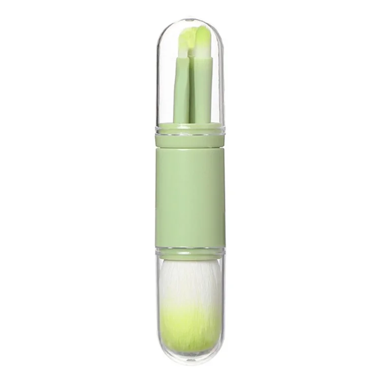 4 In 1 Telescopic Makeup Brush Portable Travel Cosmetic Brushes Set Eyeshadow Loose Powder Beauty Tool - Green