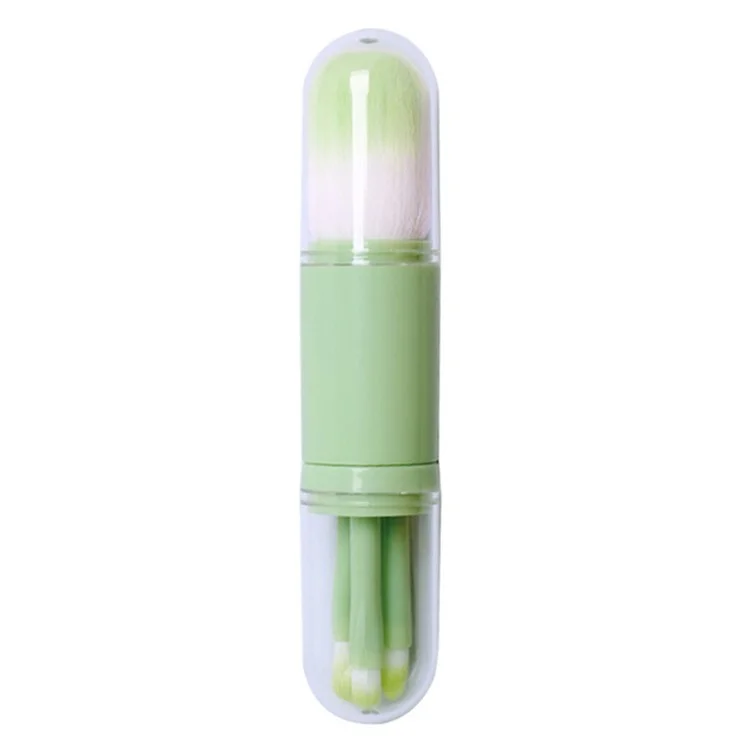 4 In 1 Telescopic Makeup Brush Portable Travel Cosmetic Brushes Set Eyeshadow Loose Powder Beauty Tool - Green