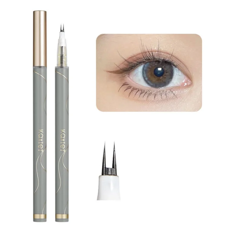 KAXIER Double Tip Lower Eyelash Pencil Waterproof Dual Pronged Bottom Eyelashes Pen Slim Liquid Eyeliner for Eye Makeup - Grey Black