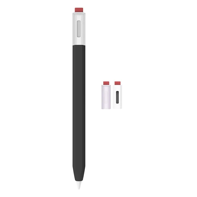 LOVE MEI Classic Style Retro Pencil Case Soft Silicone Sleeve for Xiaomi Inspiration Stylus (2nd) Non-Slip Pen Grip Holder with 2Pcs Caps - Black