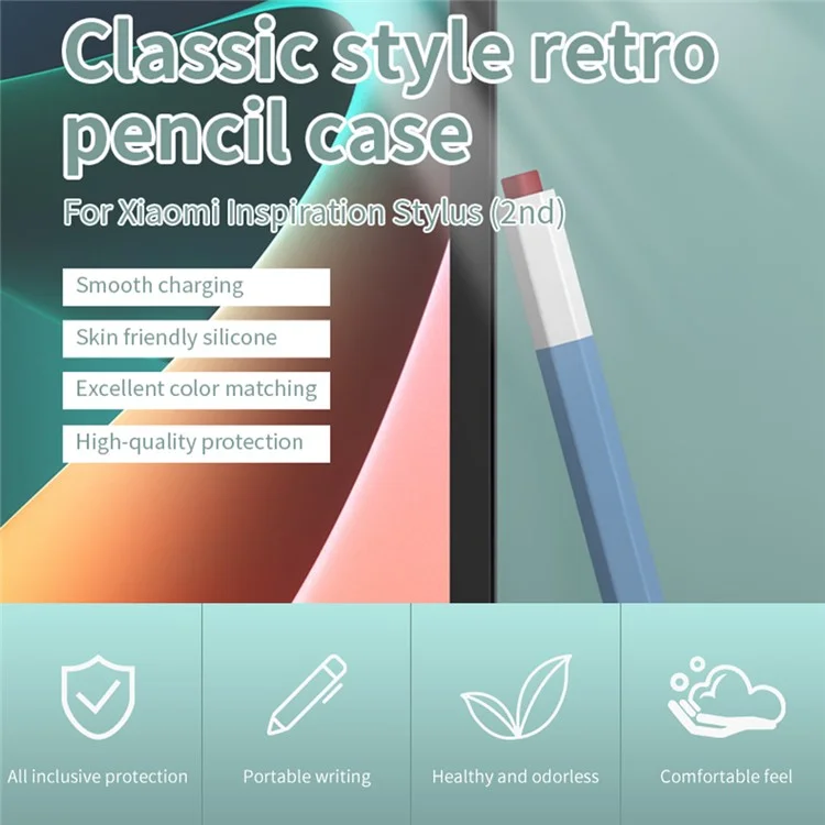 LOVE MEI Classic Style Retro Pencil Case Soft Silicone Sleeve for Xiaomi Inspiration Stylus (2nd) Non-Slip Pen Grip Holder with 2Pcs Caps - Black
