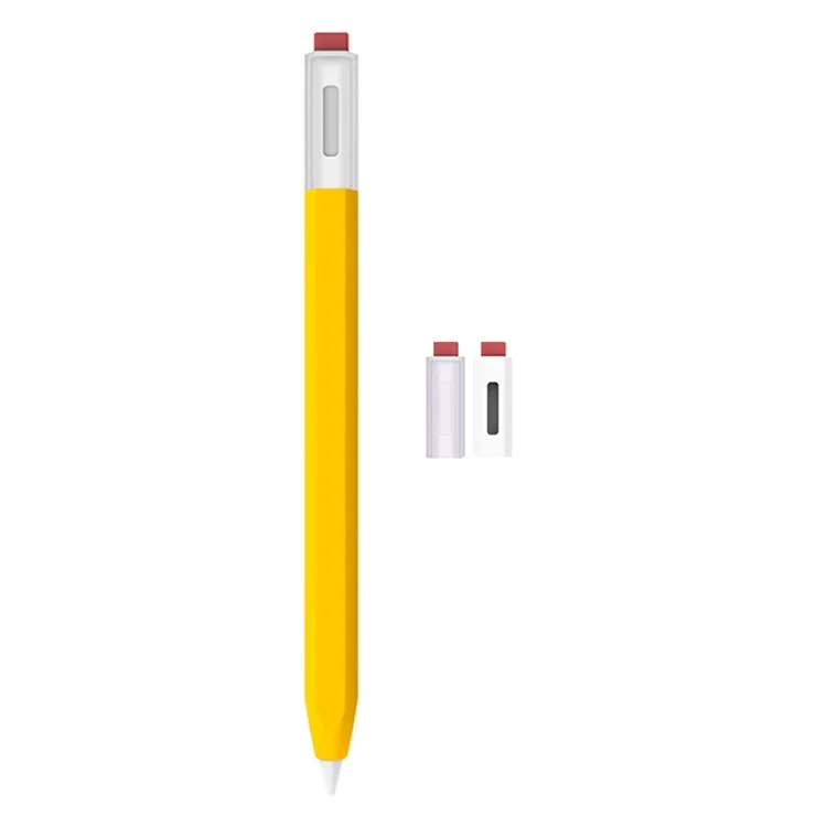 LOVE MEI Classic Style Retro Estuche de Lápiz de Silicona Suave Funda para Xiaomi Inspiration Stylus (2nd) Agarre de Lápiz Antideslizante con 2 Tapas - Amarillo