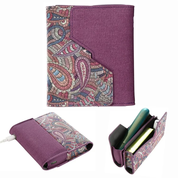 Pour le boîtier de protection en cuir pour cigarette électronique IQOS ILUMA - Motif de conception à épissage, résistant aux chocs, sac de rangement - Violet