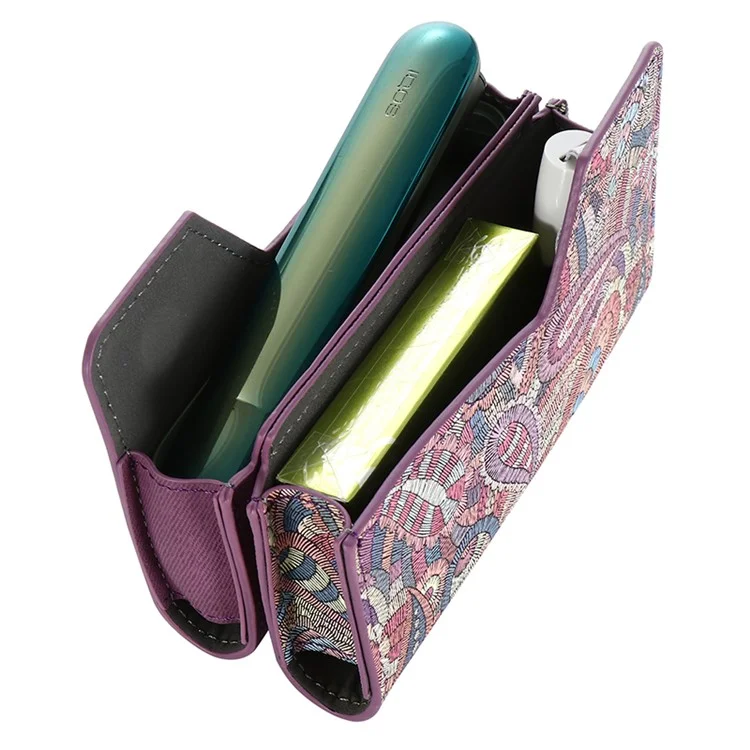 Pour le boîtier de protection en cuir pour cigarette électronique IQOS ILUMA - Motif de conception à épissage, résistant aux chocs, sac de rangement - Violet
