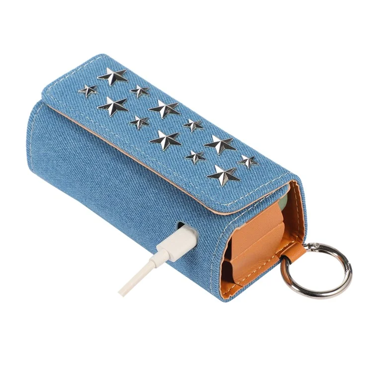 For IQOS ILUMA E-cigarette Protective Case Star Decor Portable Storage Bag - Denim / Silver Star