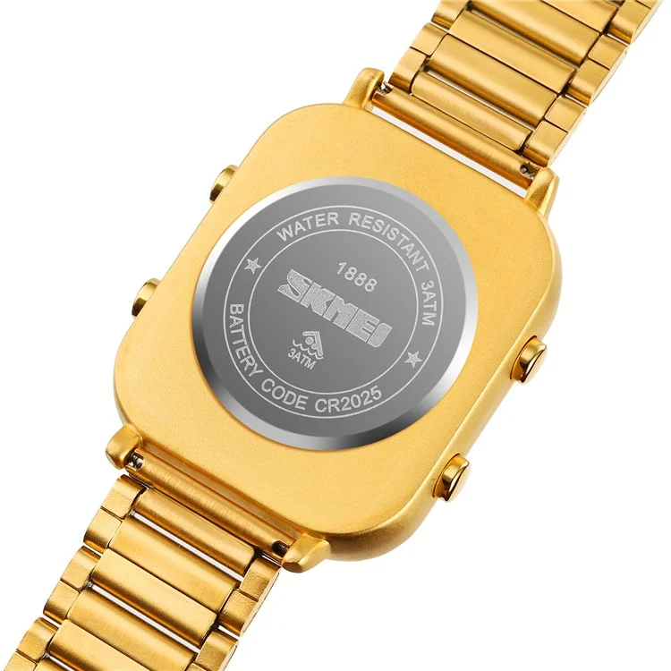 SKMEI 1888 Business Men Square Electronic Watch Steel Strap Sport Digital Watch - Gold