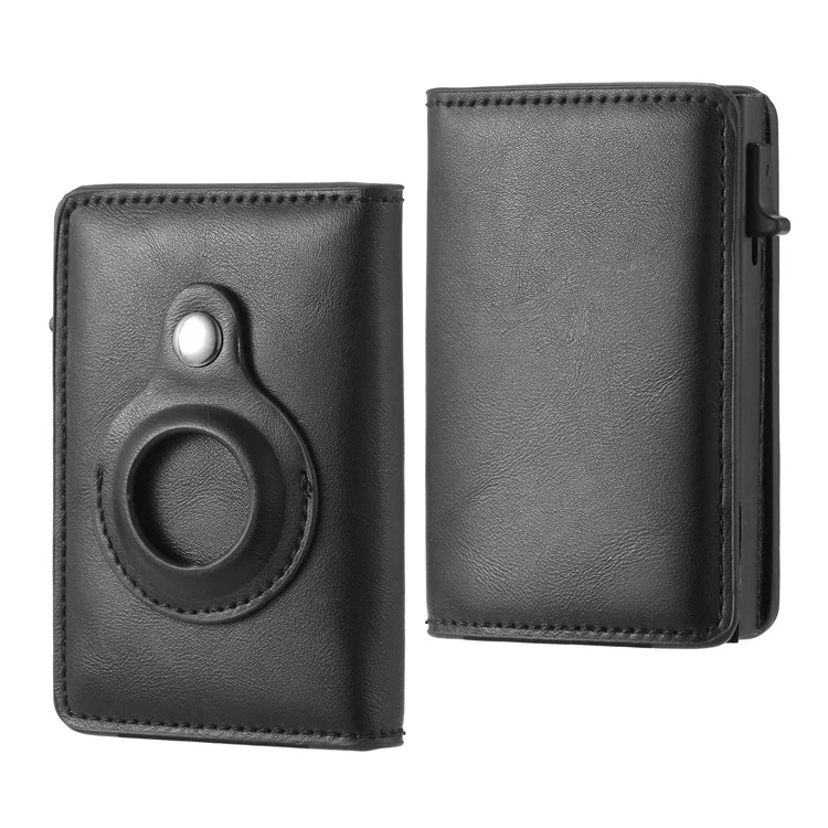 Pop-Up Design RFID Blocking PU Leather+Aluminum Alloy Bank Card Case Bluetooth-compatible Tracker Pouch Wallet - Black