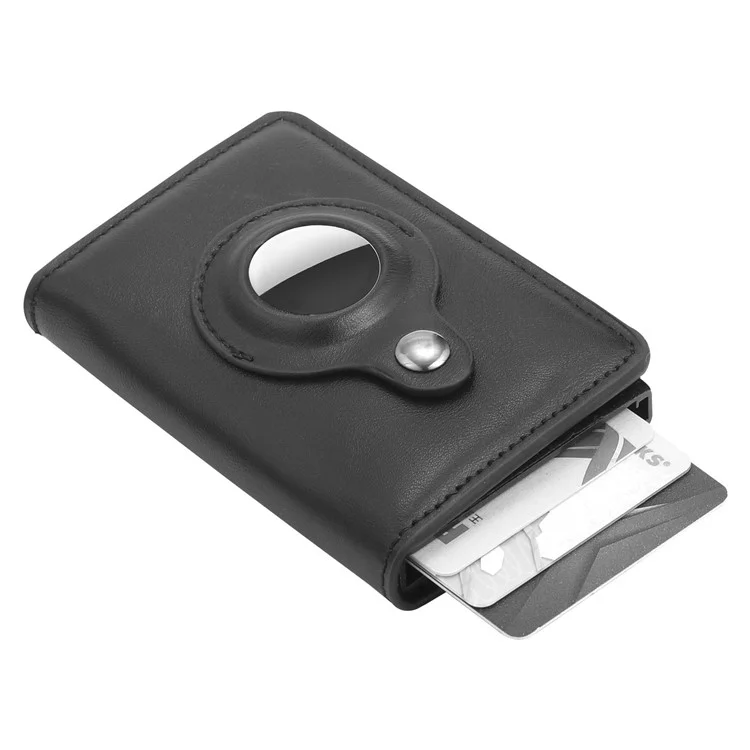 Pop-Up Design RFID Blocking PU Leather+Aluminum Alloy Bank Card Case Bluetooth-compatible Tracker Pouch Wallet - Black