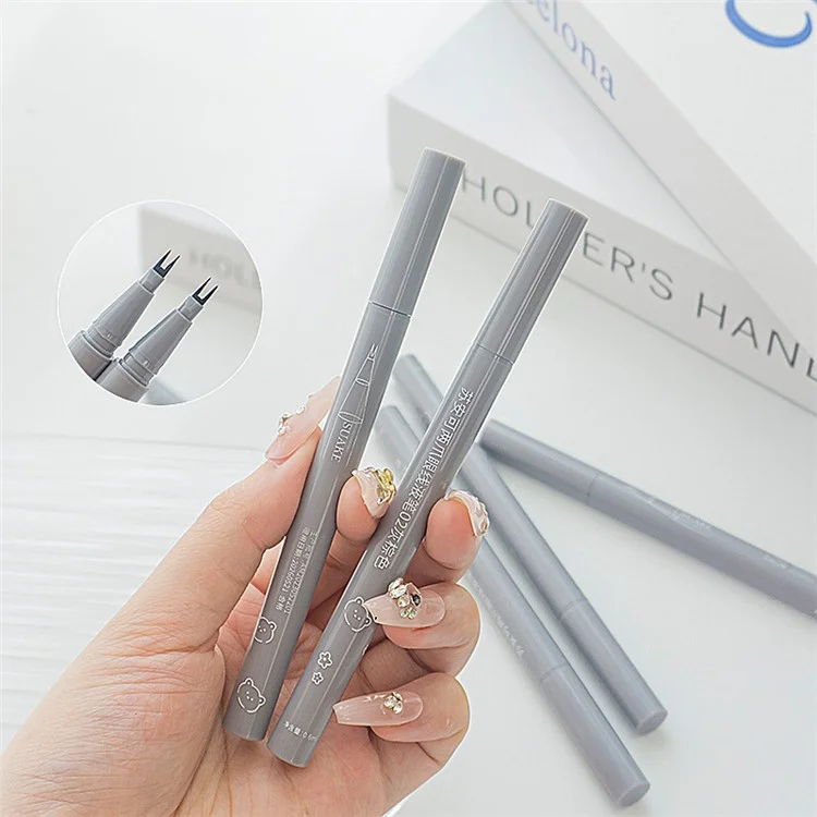 Eyeliner liquide imperméable SUAKE à 2 pointes, sans taches, outil de maquillage - Gris Marron