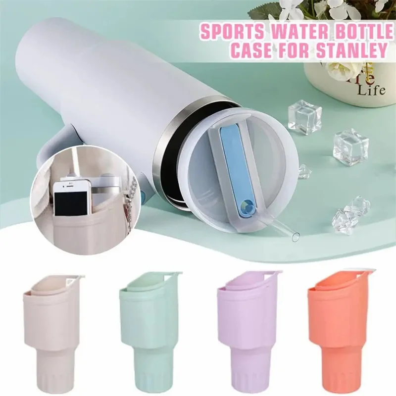 45676 for Stanley Cup 40 OZ Water Bottle Cover Silicone Water Bottle Phone Holder - Orange