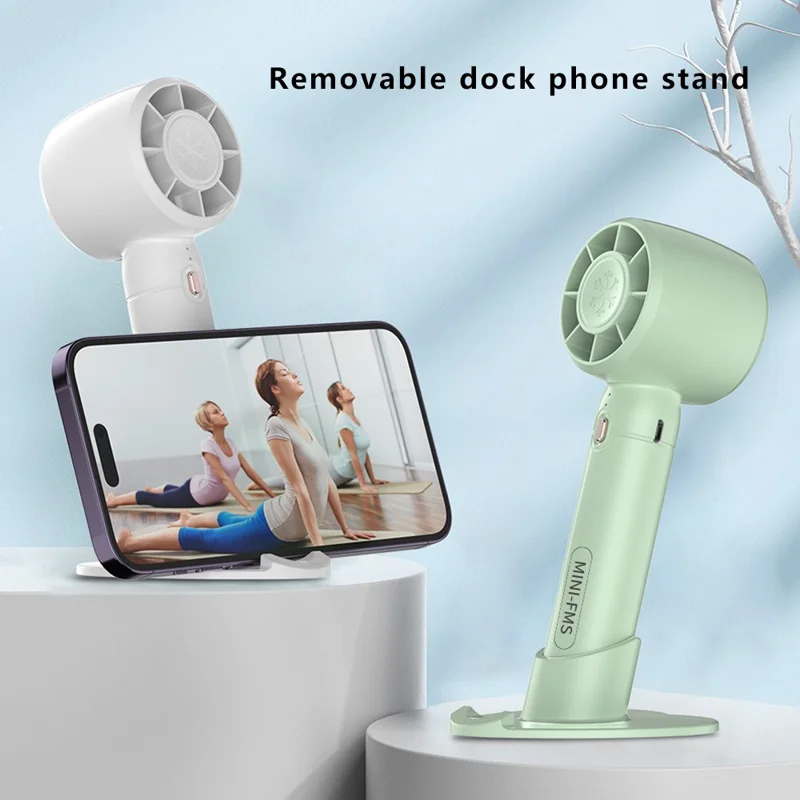 A68 Hair Dryer Style Handheld Fan 3 Wind Speed Mini Cooling Fan Phone Holder Stand - Pink